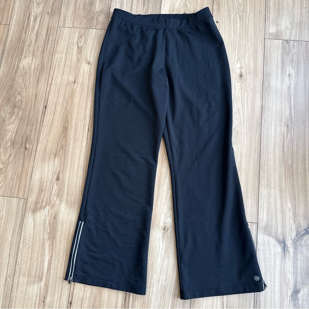 Athleta Pant Womens Black Wide Leg Pull On Stretch Boho Yoga Sz M Ankle Zippers